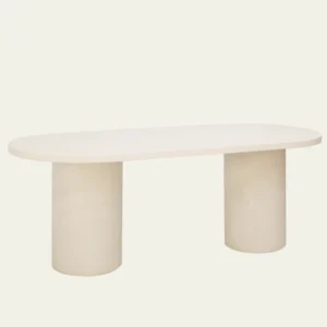 mesa de comedor ovalada de micromento patas redondas