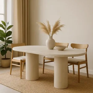 Mesa de microcemento Selene en tono claro y dos patas redondas | Kretos