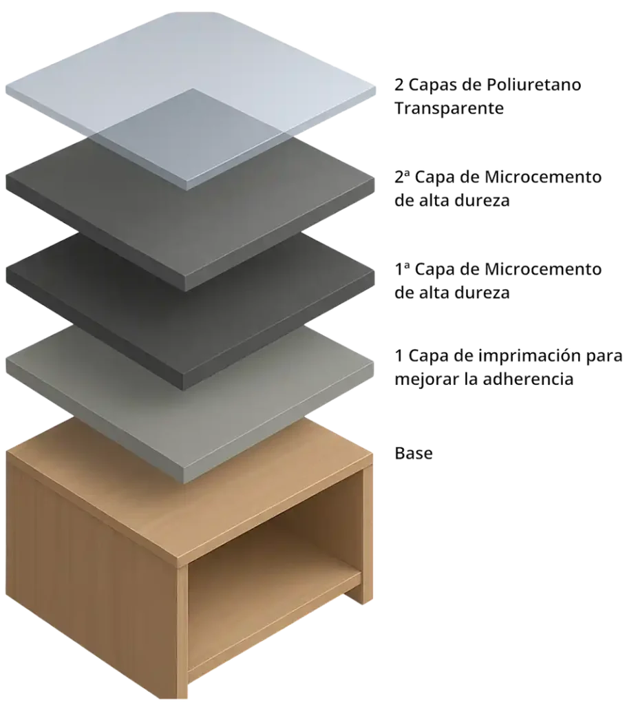 Estructura por capas de un mueble de microcemento | Kretos